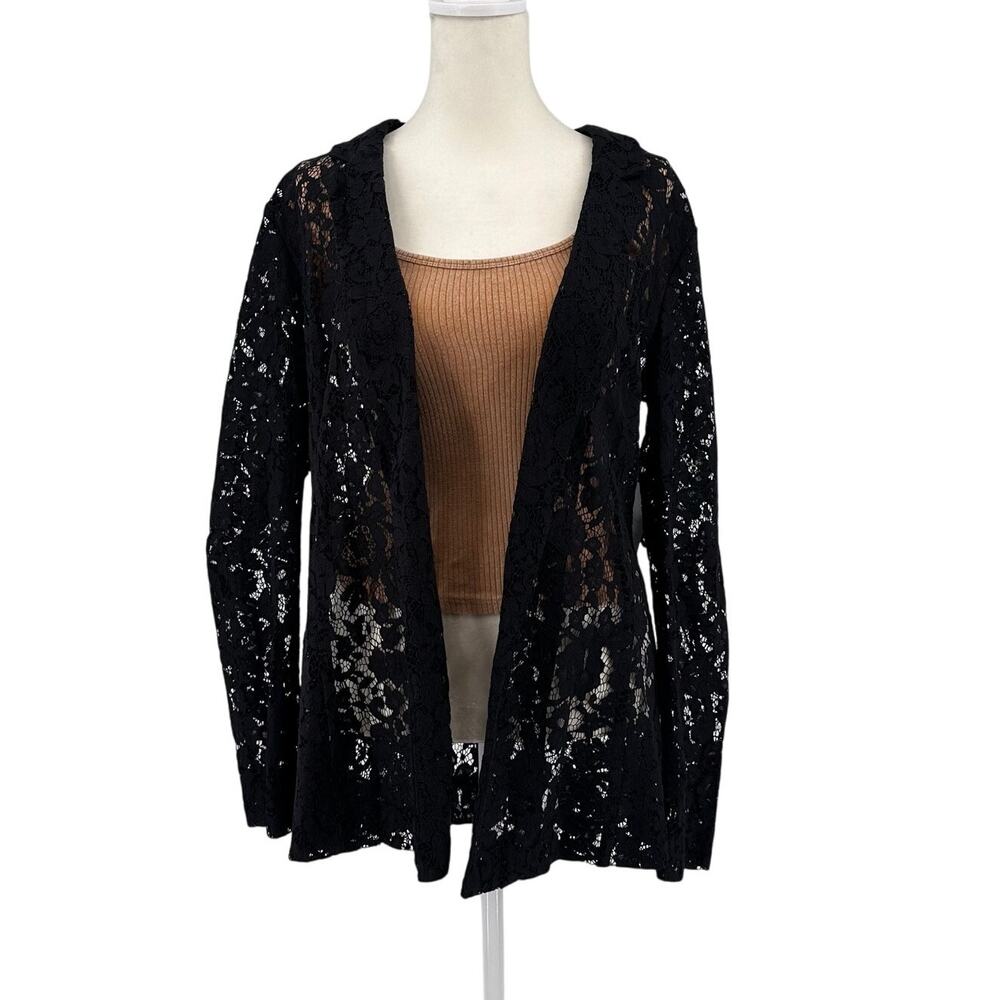 Apt 9 Jacket Black Lace Floral Womens L Open Front Sheer Long Sleeve Evening NWT